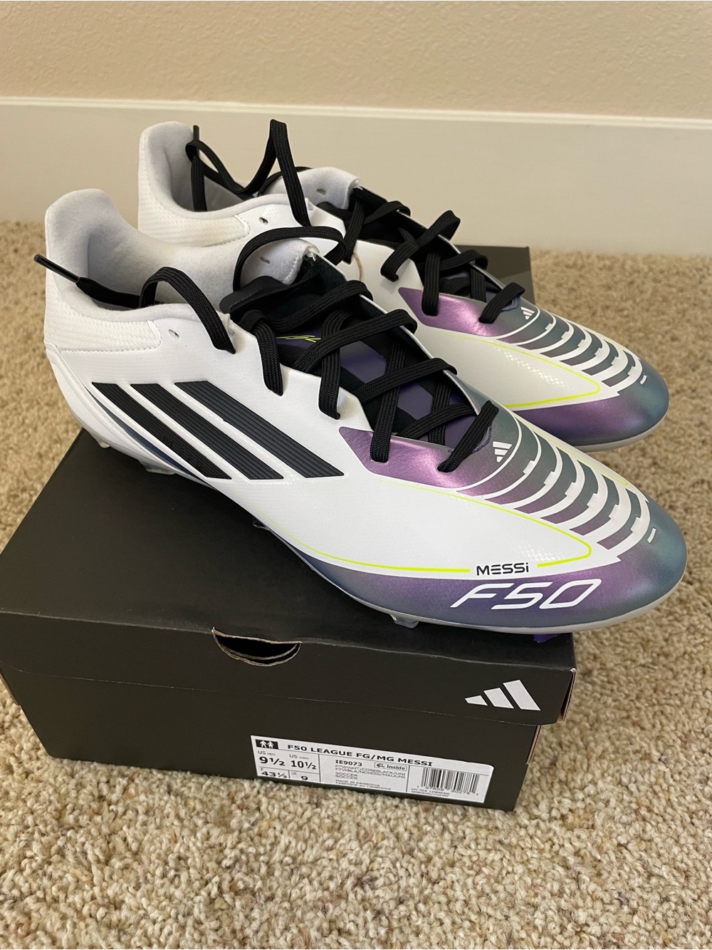 adidas F50 League FG/MG Messi Soccer Cleats Box - Black and White